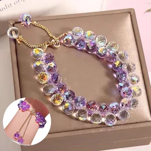 Kids purple crystal double-strand bracelet with adjustable gold chain and slider
