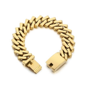 Polished 20mm gold stainless steel rhombic Cuban link bracelet for men and women
