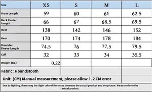 Detailed size chart for plaid loose shirt showing measurements in centimeters and weight