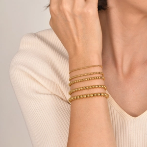 Minimalist gold plated stainless steel bead bracelets set for women in stacked style