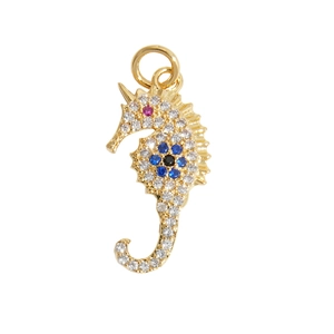 Exquisite 18K gold-plated seahorse pendant set with white, blue, and black zircons