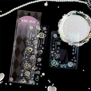 Holographic steampunk magic gear stickers with laser silver stamping for scrapbooking