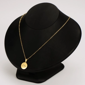 18k gold plated stainless steel necklace with round pendant engraved with Joy