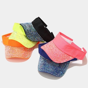 Women Rhinestone Sun Visor Hat Empty Top Polyester Adjustable Breathable Outdoor Sports Fashionable