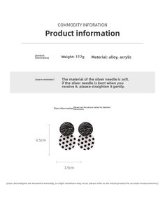 Detail view of retro polka dot earrings with dimensions and material specifications