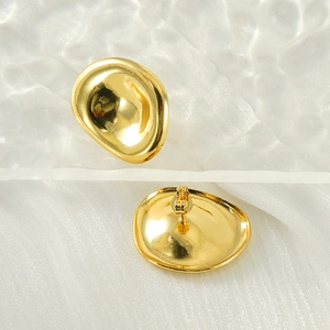 Polished 18K gold plated stainless steel irregular oval concave stud earrings for women