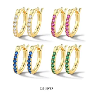 925 Sterling Silver Colored Rhinestone Hoop Earrings For Women Gold Silver Plated Geometric Round Huggie Earrings Fashion Jewelry