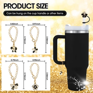 Detailed product size guide for bow and flower cup chains with crystal pendants