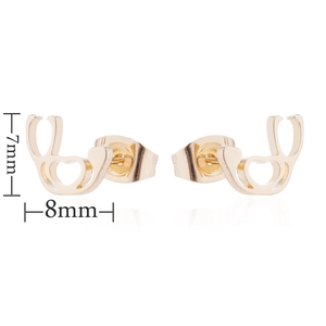 Detailed view of 7mm by 8mm gold heart stethoscope earrings with size specifications