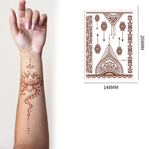 Waterproof dark brown Henna mandala lace tattoo sticker with lotus vine design, 208x148mm