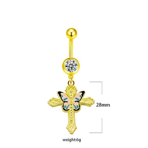 Détails montrant la longueur de 28mm et le poids de 6g du piercing de nombril doré