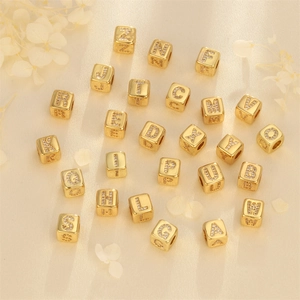 18K gold plated copper 26 initial letter beads with rhinestones for DIY bracelet making