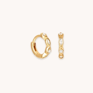 Minimalist S925 sterling silver huggie earrings with gold finish and marquise zircon stones