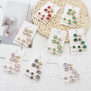 Vintage Rhinestone Faux Artificial Pearl Hair Clips Alloy Emerald Green Crystal Duckbill Side Bobby Pins For Women Elegant Accessories