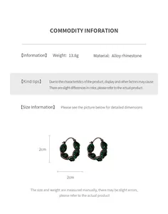 Size chart for French emerald rhinestone hoop earrings with 2cm diameter and 13.8g weight