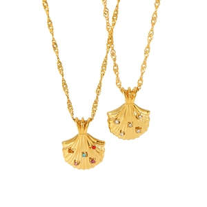 18K gold plated titanium steel shell pendant necklace with sparkling inlaid zircons