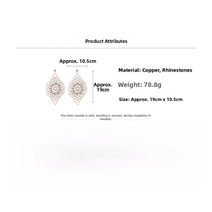 Detailed size parameters of rose gold hollow tassel earrings with copper and rhinestones