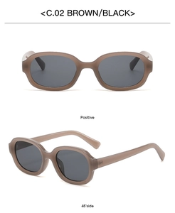 Macro view of brown oval frames and black lenses from front and side angles