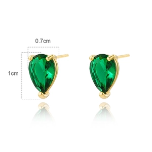925 silver needle emerald green pear cut stud earrings in gold 0.7cm x 1cm size