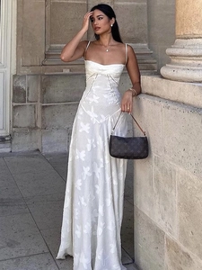 Elegant Women Jacquard Cami Maxi Dress Slim Fit 3D Butterfly Floral Embroidery Backless Evening Party Gown Vacation