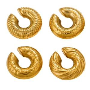 Set of four gold-plated twist ear cuffs with vintage textured design for women