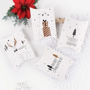 Christmas Pillow Gift Boxes Cardboard Holiday Packaging Reindeer Polar Bear Tree Illustration For Candy Favors Minimalist