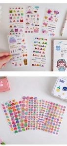 Detailed close-up of decorative washi stickers for journaling with pastel patterns