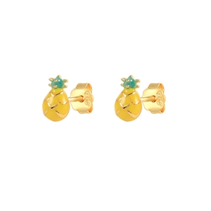 Macro detail of pineapple studs showing 925 silver stamp and colorful enamel finish