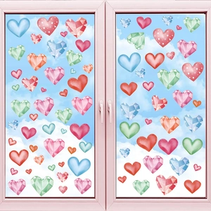 Valentinstag Herz Fenster Statische Aufkleber Bunte PVC Geometrische Aquarell Punkte Herz Decals Für Glas Fenster Heimdekor