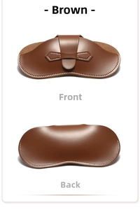 Vues avant et arrière de la pochette à lunettes en cuir marron avec surpiqûres