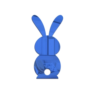 Detail of blue rabbit acrylic mirror wall sticker with reflective surface and round tail