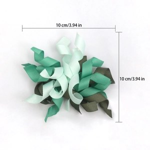 Three-tone green curly grosgrain ribbon bow decoration for gift boxes and DIY crafts