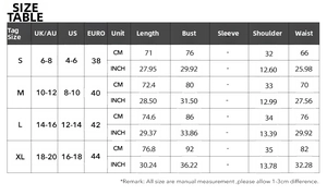 Detailed size guide table for Y2K sexy tube top vest with measurements in CM and inches