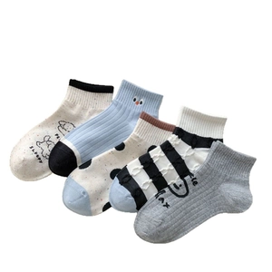 Women's summer cotton short socks with polka dots and stripes in five assorted colors
