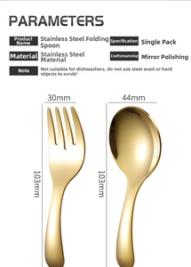 Detailed size parameters of 103mm gold-finished mirror-polished stainless steel spoon and fork
