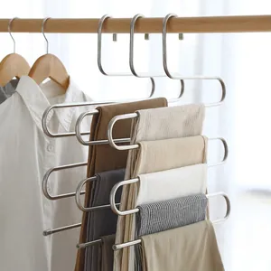 Multi Tier S-Shape Pants Hanger Rack Stainless Steel Wave Space Saving Closet Wardrobe Organizer Hangers