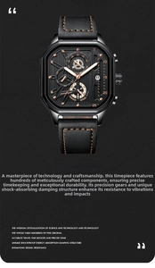 Industrial style Poedagar men's watch with black octagonal steel case and leather strap