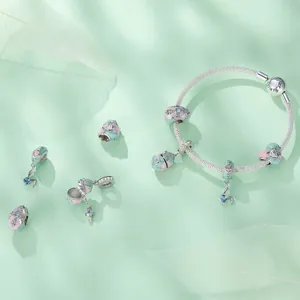 925 Sterling Silver Easter bracelet with enamel rabbit egg charms on a snake chain