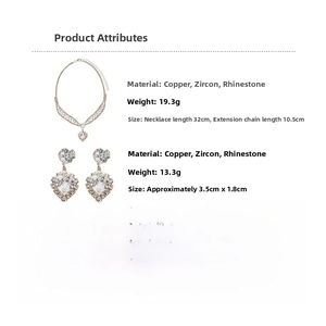 Detailed size and weight specs for heart pendant necklace and earring set