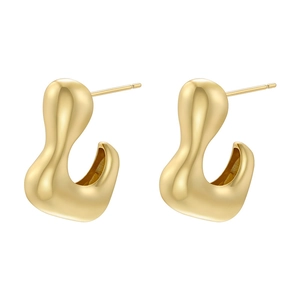 Minimalist gold-plated C-shape irregular knot earrings with organic architectural lines