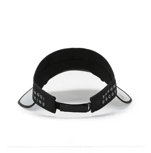 Adjustable black sun visor hat detail with Velcro closure and retractable brim extension