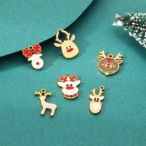 Christmas reindeer pendants in gold metal and colorful enamel for DIY jewelry making