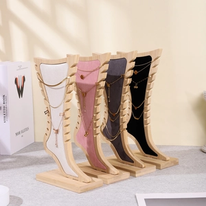 Bamboo necklace display stand with stiletto silhouette and 10 hooks in 4 colors