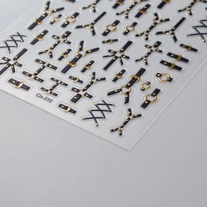 Adesivi per unghie 5D stile punk oro con croci gotiche e motivi di fibbie in metallo