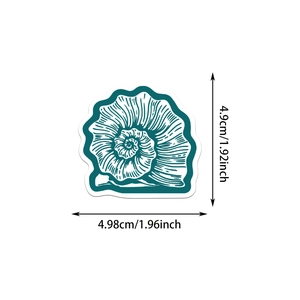 Detailed view of dark green sea shell sticker with dimensions 4.9cm by 4.98cm