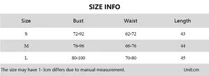 Detailed size chart for women's U-neck beaded tank top with bust and waist measurements