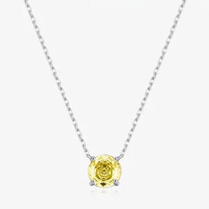 Round Rose Cut Zircon Pendant Necklace 925 Sterling Silver Minimalist Sparkling Clavicle Chain Jewelry For Women