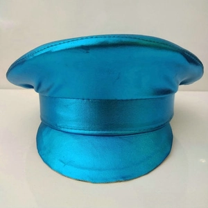 Close-up of shiny blue metallic sergeant hat with reflective coating for parties