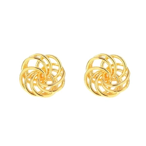 Golden spiral hollow stud earrings featuring a minimalist multi-layered floral design