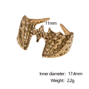 Detailed view of golden bat ring showing 11mm height and 17.4mm inner diameter specifications